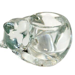 Vintage Indiana Glass Cat Votive Holder Clear Glass Sleeping Kitty Tealight Hold